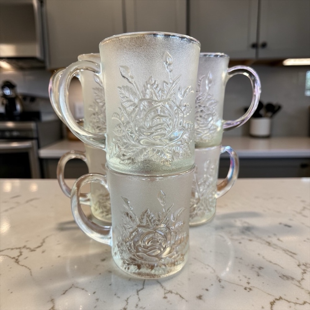Set of 6 Pasari Livia Frosted Rose Glass Mugs. Excellent condition